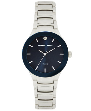 Часы-браслет с циферблатом и безелем темно-синего цвета с подлинным бриллиантовым циферблатом Geoffrey Beene
