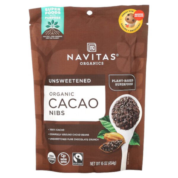 Organic, Какао-крупка, 16 унций (454 г) Navitas Organics