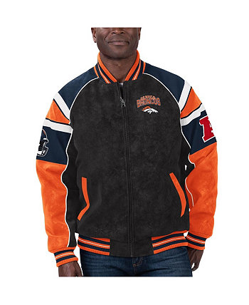 Мужская черная университетская куртка Denver Broncos из искусственной замши реглан с молнией во всю длину G-III Sports