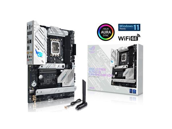 ASUS ROG Strix B760-A Gaming WiFi D4 Intel B760 (13th and 12th Gen)   LGA 1700 white ATX motherboard, 12 + 1 power stages, DDR4, PCIe 5.0, three M.2 slots, WiFi 6E, USB 3.2 Gen 2x2 Type-C, and Aura Sync RGB ASUS