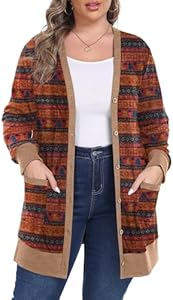 OLRIK Plus Size Sweater for Women Long Sleeve Buttons Down Cardigans Casual Jacket Coat with Pockets OLRIK