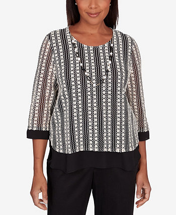 Petite Opposites Attract Striped Texture Necklace Top Alfred Dunner