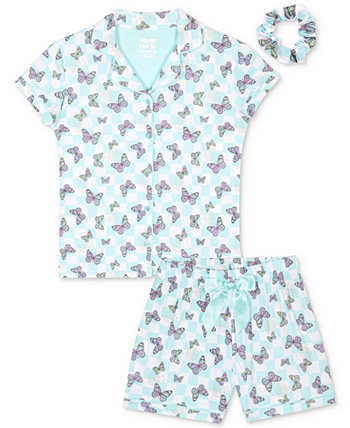 Little & Big Girls Butterfly-Print Short Coat Pajamas, 3 Piece Set Max & Olivia