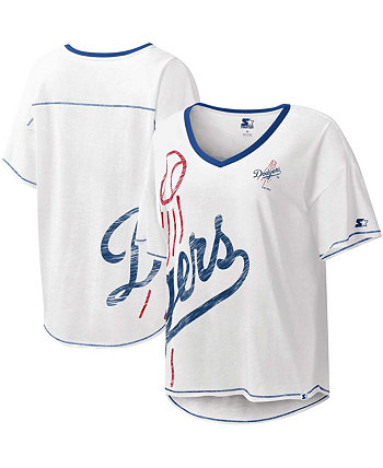 Женская белая футболка Los Angeles Dodgers Perfect Game с v-образным вырезом Starter