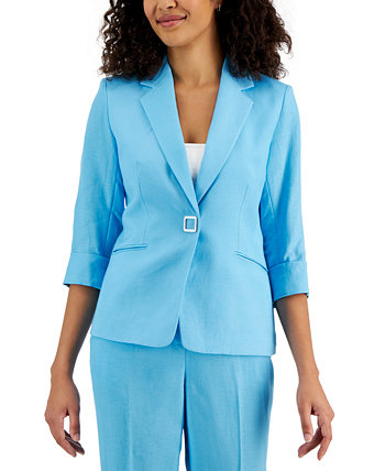 Women's Linen-Blend Notched-Collar 3/4-Sleeve Jacket Kasper