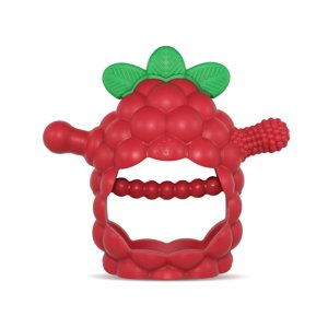 RaZbaby RaZberry Grip Silicone Teether Toy for 3M+ Drop Resistant Hand Held Teether for Babies and Infants - Patented BerryBumps Multitextured Design, Red RAZBaby