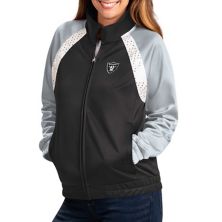 Женская спортивная куртка G-III 4Her by Carl Banks черно-серебристая Las Vegas Raiders Confetti Raglan с молнией во всю длину In The Style