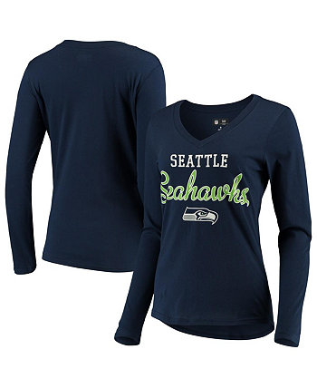 Женская темно-синяя футболка с v-образным вырезом и длинными рукавами Seattle Seahawks Post Season G-III
