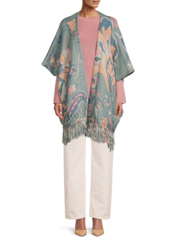 Вязаное кимоно с цветочным принтом и кисточками Saachi
