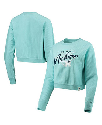 Голубой женский укороченный пуловер с принтом Michigan Wolverines League Collegiate Wear