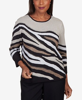 Alfred Dunner® A Fresh Start Stripe Collar Layered Sweater with Necklace