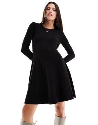 Y.A.S knit fit and flare mini dress with lace cuff detail in black Y.A.S