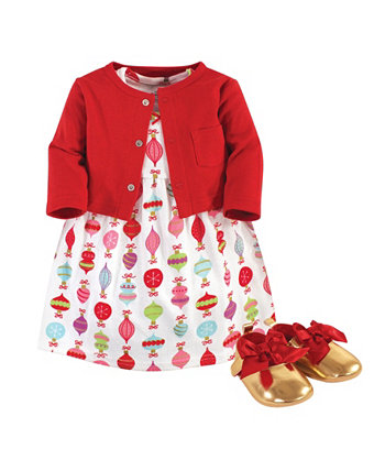 Кардиган с блестками для новорожденных девочек, комплект платья и обуви, набор из 3 шт. Little Treasure