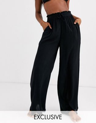 Iisla & Bird Exclusive drawstring beach pants in black Iisla & Bird