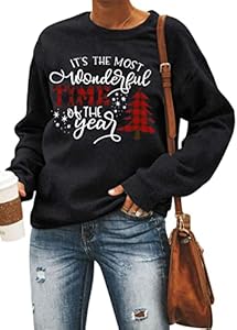 TAOHONG Merry Christmas Sweatshirt Women Xmas Buffalo Plaid Tree Color Block Christmas Snowflake Print Long Sleeve Top Shirts TAOHONG