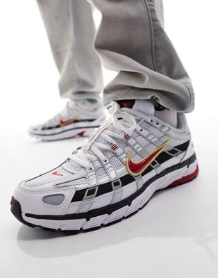 Мужские кроссовки Nike P-6000 в серебристом и красном цветах - стильные кроссовки для повседневной жизни Nike