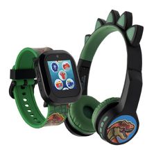 Playzoom V3: черно-зеленые умные часы с изображением динозавра и набор Bluetooth-наушников Playzoom