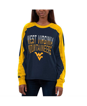 Женская темно-сине-золотая футболка оверсайз с длинным рукавом West Virginia Mountaineers Smash G-III