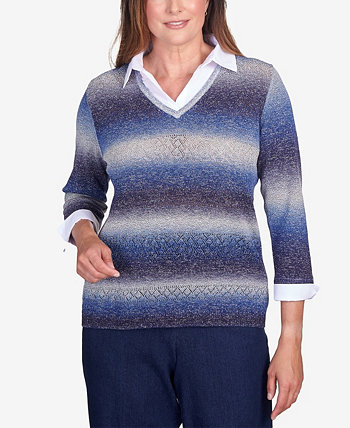 Женский классический многослойный свитер космического цвета с тканой отделкой Alfred Dunner