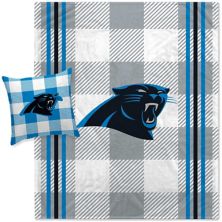 Pegasus Carolina Panthers Gray Plaid Stripes Blanket and Pillow Combo Set Unbranded