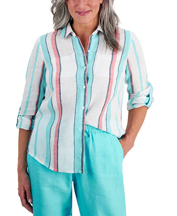 Petite Hampton Stripe Button-Front Linen Top, Created for Macy's Charter Club
