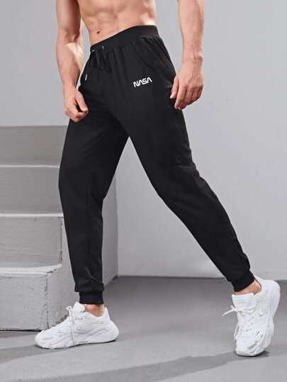 для мужчины Спортивные брюки с текстовым принтом на кулиске SHEIN