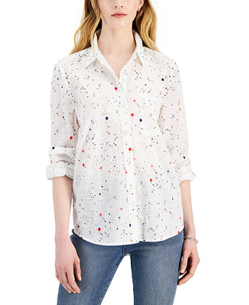 Женская хлопковая рубашка с принтом на пуговицах спереди, созданная для Macy's Style & Co