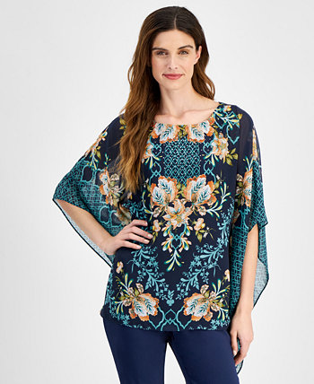 Women's Printed Poncho Top, Created for Macy's J&M Collection