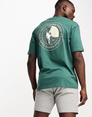 Зеленая футболка оверсайз из хлопкового микса с открытым принтом на спине Selected Homme Selected