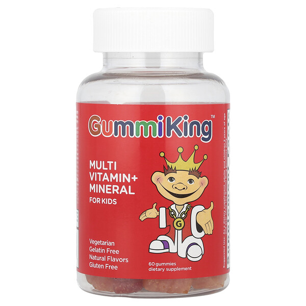 Мультивитамины и минералы для детей, виноград, лимон, апельсин, клубника и вишня, 60 жевательных таблеток GummiKing