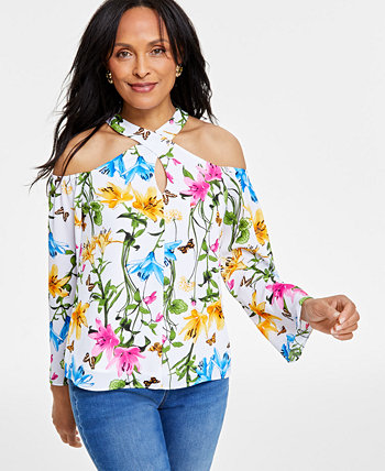 Женская блузка через шею с цветочным принтом, созданная для Macy's I.N.C. International Concepts