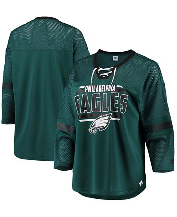 Женская футболка Midnight Green Philadelphia Eagles Lead Game на шнуровке с v-образным вырезом и рукавами 3/4 Starter