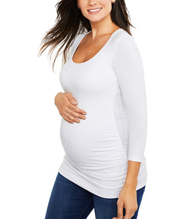 Роскошная футболка для беременных с рукавами 3/4 и рюшами сбоку A Pea in the Pod