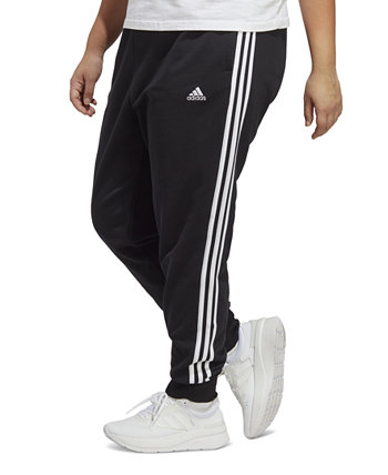 Plus Size Essentials 3-Striped Cotton French Terry Cuffed Joggers Adidas