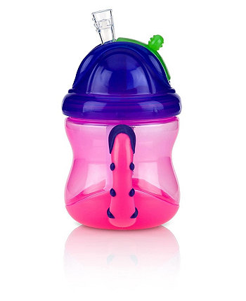 Two-Handle Flip N' Sip Straw Cup, 8 Ounce, Pink with Purple NUBY