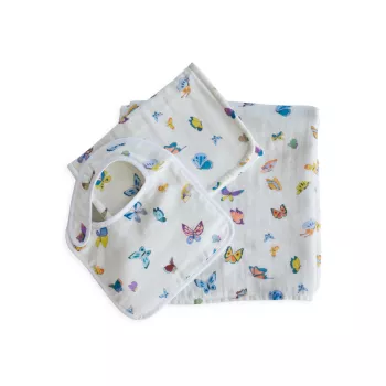 Детское трехсекционное одеяло с шалью Madame Butterfly, нагрудник и усилитель; Набор тканей для отрыжки Timo & Violet