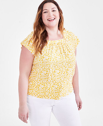 Plus Size Printed Square-Neck Top, Created for Macy's Style & Co