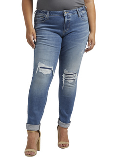 Узкие джинсы со средней посадкой Girlfriend больших размеров W27137CAA239 Silver Jeans Co.
