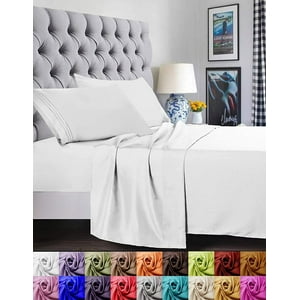 4 Pieces Bed Sheet set Flat,Fitted,Pillowcase - Twin/Twin XL White Visit the Elegant Comfort Store