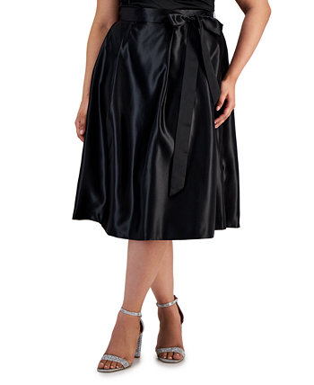 Plus Size Belted Satin A-Line Midi Skirt Alex Evenings