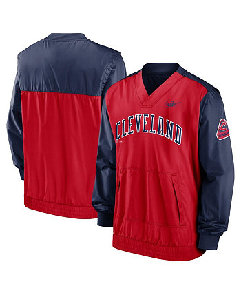 Мужской красный, темно-синий пуловер Cleveland Indians Cooperstown Collection с v-образным вырезом Nike