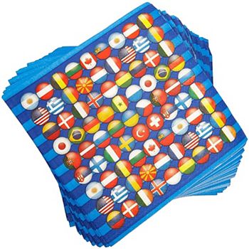 100pcs International Flag Party Paper Napkins 6.5" For Tableware Decorations Blue Panda