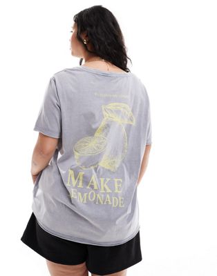 ONLY Curve oversized t-shirt with lemonade back print in washed gray  ONLY