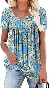 Mystry Zone Womens Henley V Neck Casual Blouse Button Down T Shirts Flare and Flowy Tops Mystry Zone