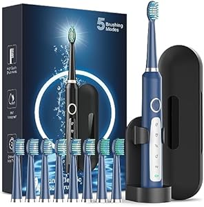 Rtauys M5 Sonic Electric Toothbrush for Adults and Kids - Rechargeable Electric Toothbrush Kids Ages 12+ and Adults with 8 Brush Heads & Travel Case, 120 Days Battery Life - Black Rtauys