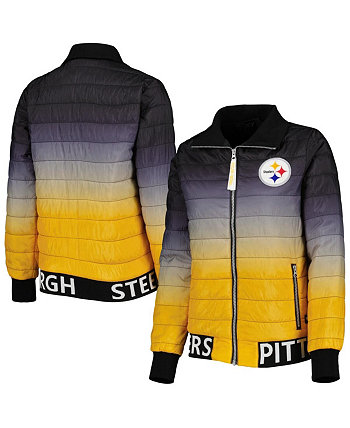 Женская куртка-пуховик Pittsburgh Steelers Color Block с молнией во всю длину черного и золотого цветов The Wild Collective
