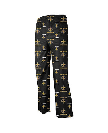 Черные фланелевые пижамные штаны New Orleans Saints Allover Logo для мальчиков и девочек дошкольного возраста Outerstuff