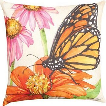 Orange and Pink Butterfly Meadow Decorative Square Throw Pillow 18" CC Home Furnishings