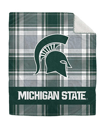Мичиганское плюшевое фланелевое одеяло Spartans размером 50 x 60 дюймов в клетку Pegasus Home Fashions