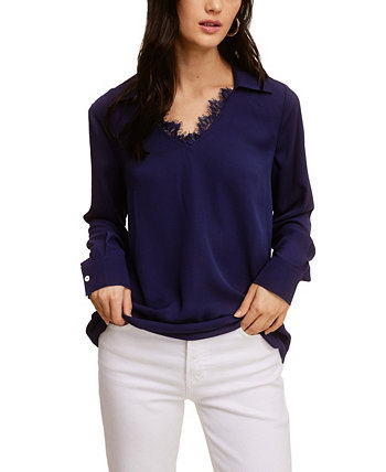 Solid Soft Crepe Top W/ Collar Lace Fever